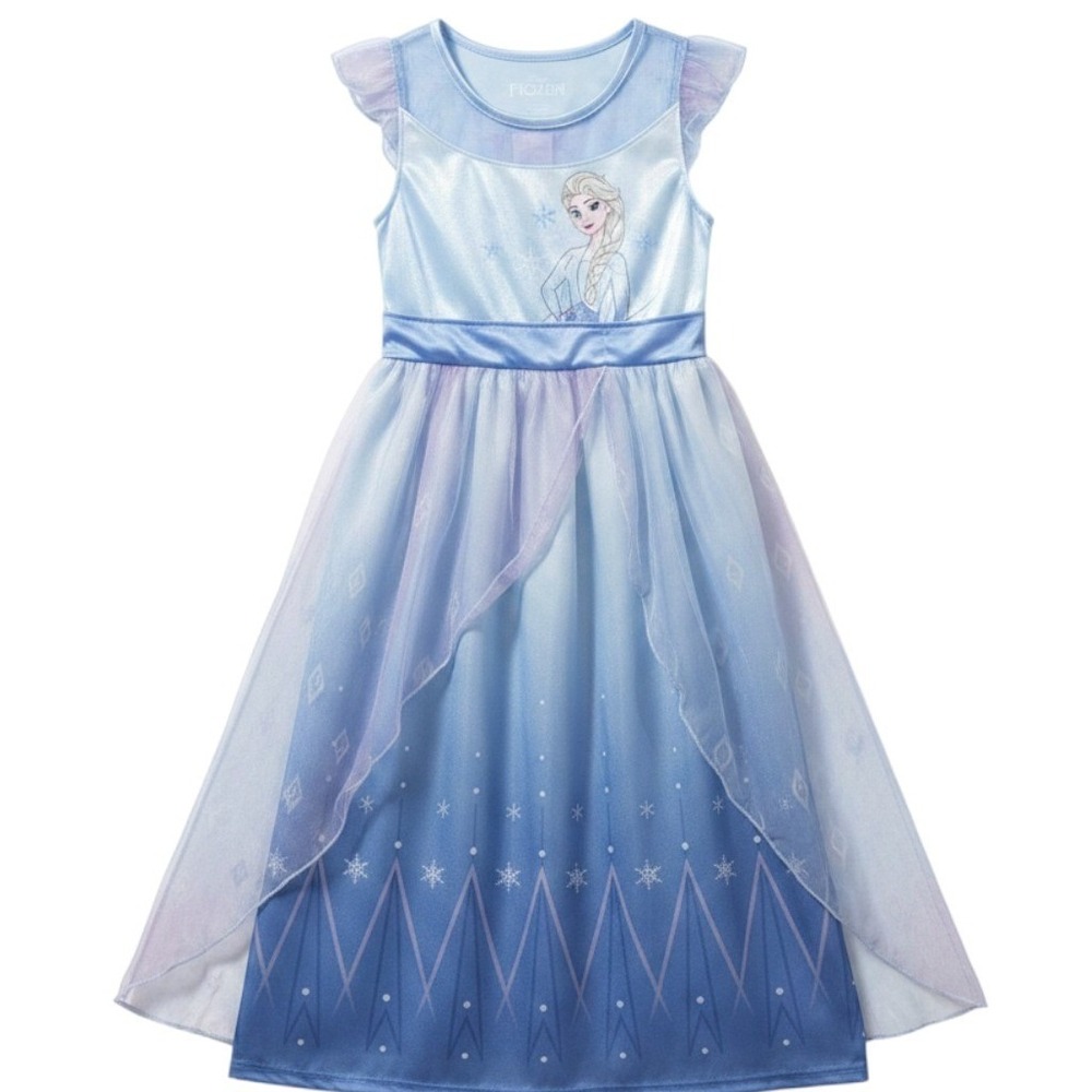 Disney Frozen Elsa Girls Nightgown Blue Purple Tulle Sleep Dress S 6/6X NEW